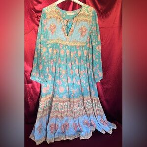 Spell & The Gypsy Teal and Pink Long Sleeve Dress